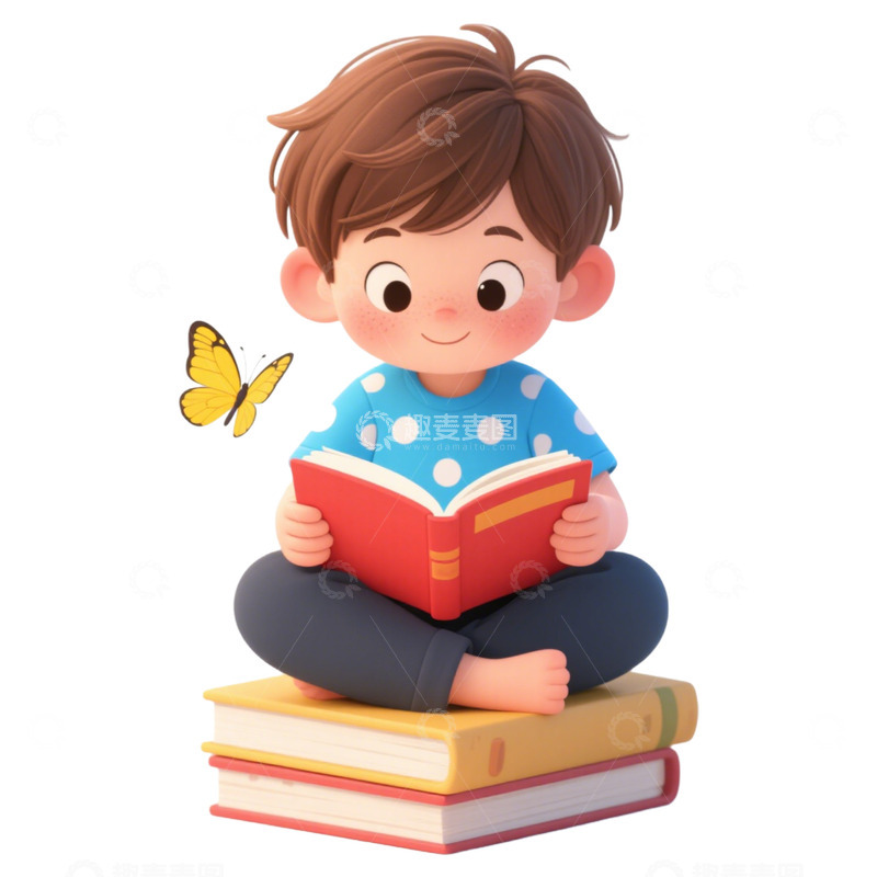 高清大图下载【趣麦麦图】卡通可爱男孩读书免抠元素2