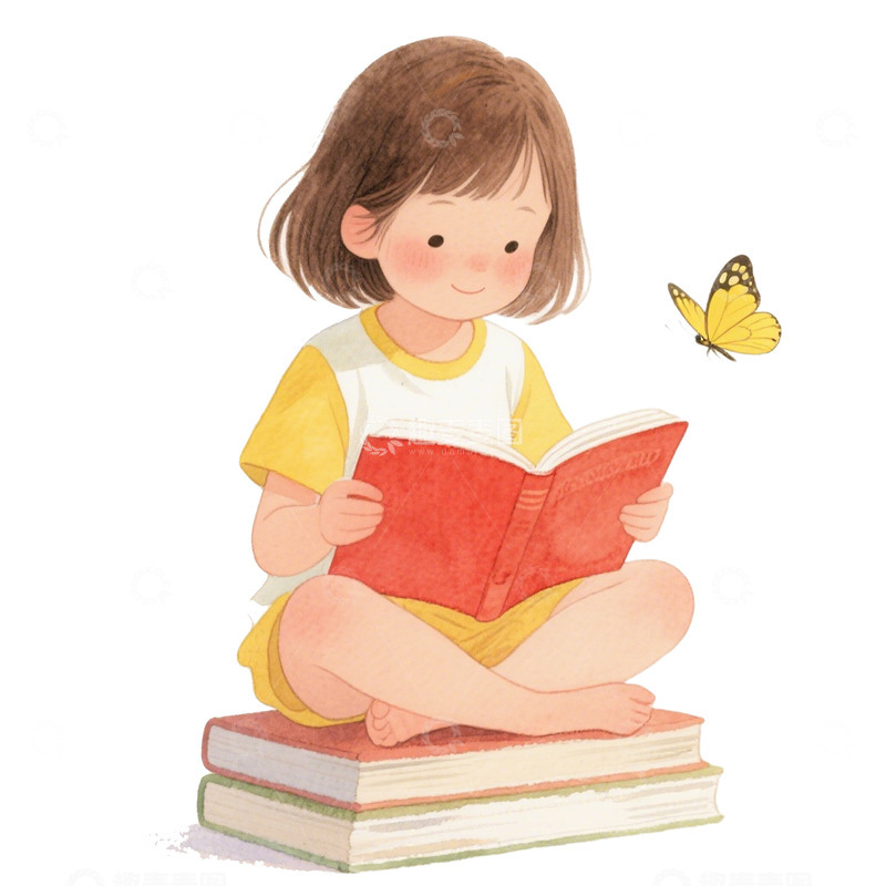 高清大图下载【趣麦麦图】卡通可爱女孩读书免抠元素1