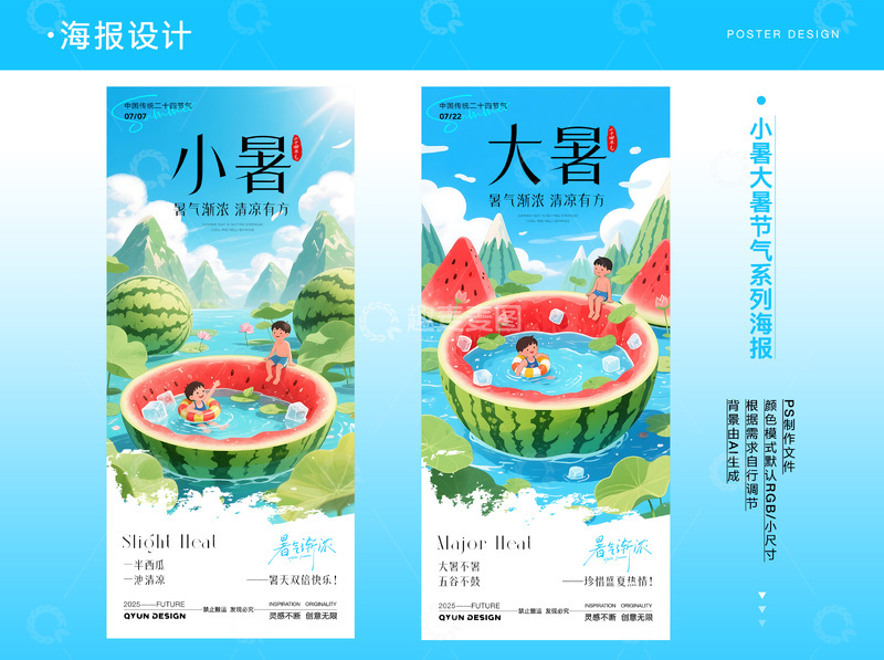 源文件下载【趣麦麦图】小暑大暑节气海报