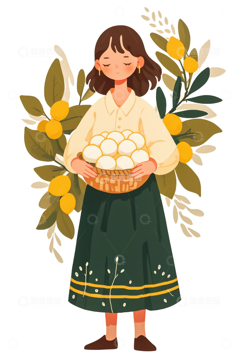 高清大图下载【趣麦麦图】卡通简约端着食物的女孩