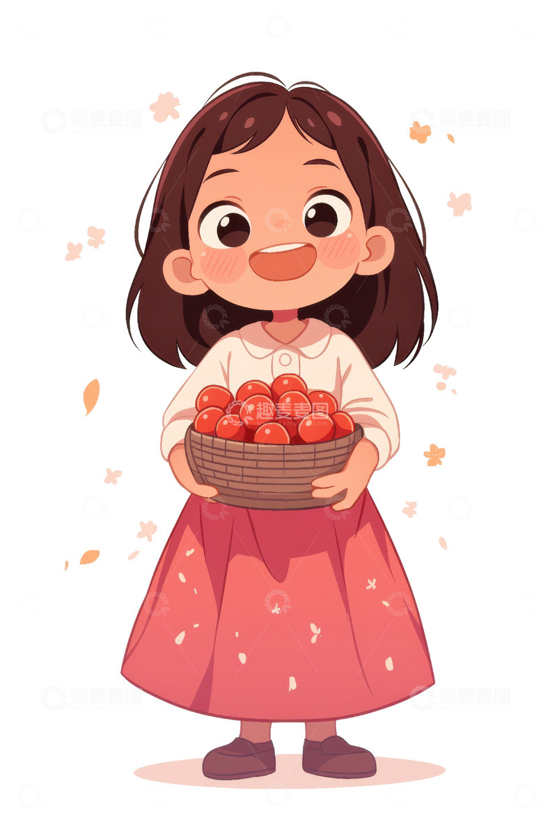 高清大图下载【趣麦麦图】抱着一篮子水果的小女孩