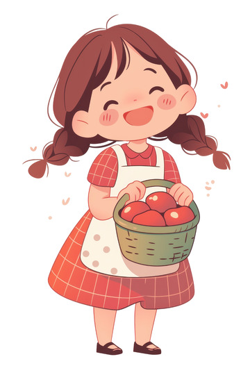 提着一篮筐苹果的女孩