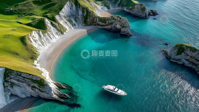 高清大图下载【趣麦麦图】航拍山崖大海船只美景1