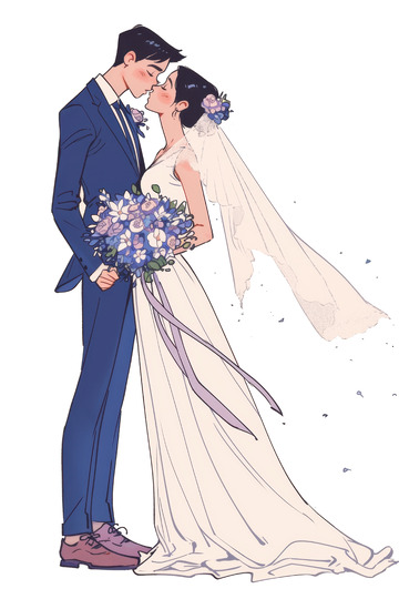 手绘简约结婚的新人