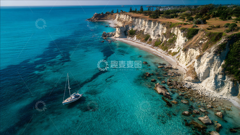 高清大图下载【趣麦麦图】航拍山崖大海船只美景4