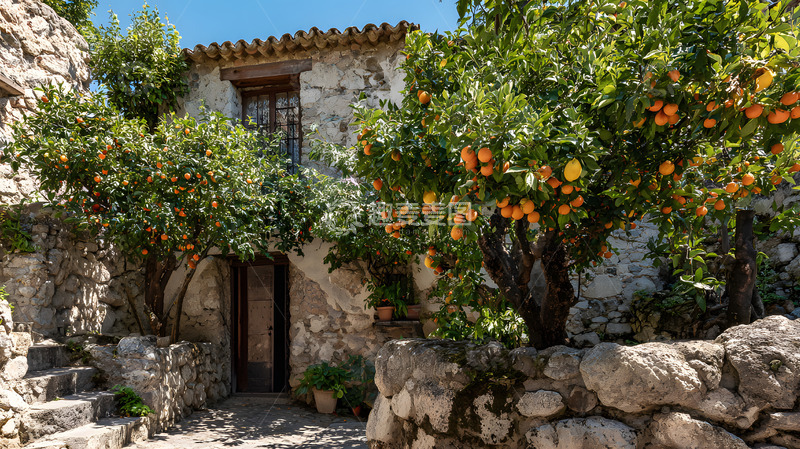 高清大图下载【趣麦麦图】国外石屋小树风景