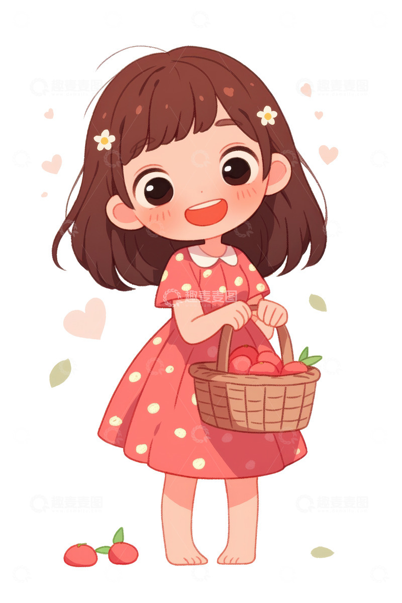 高清大图下载【趣麦麦图】提着一篮子水果的女孩