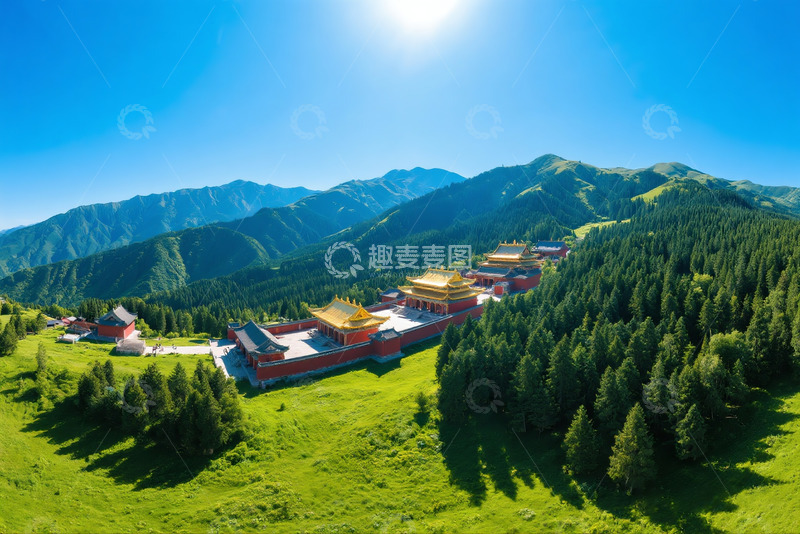 高清大图下载【趣麦麦图】五台山夏日航拍摄影图AI