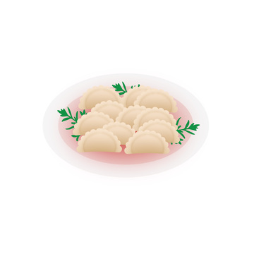 彩绘水饺饺子扁食美食食物瓷盘餐具插画