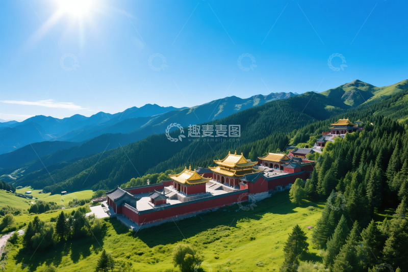 高清大图下载【趣麦麦图】五台山夏日航拍全景摄影图AI