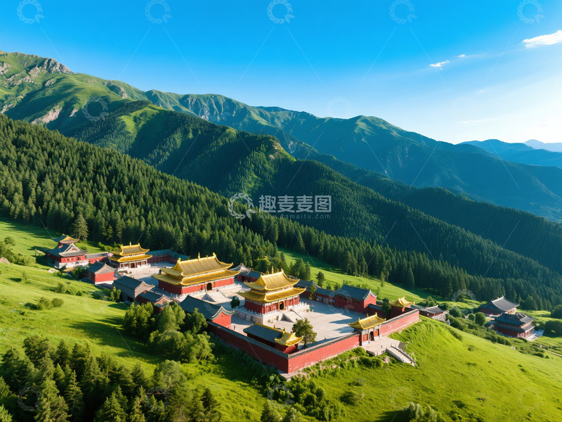 高清大图下载【趣麦麦图】五台山夏日航拍视角摄影图AI