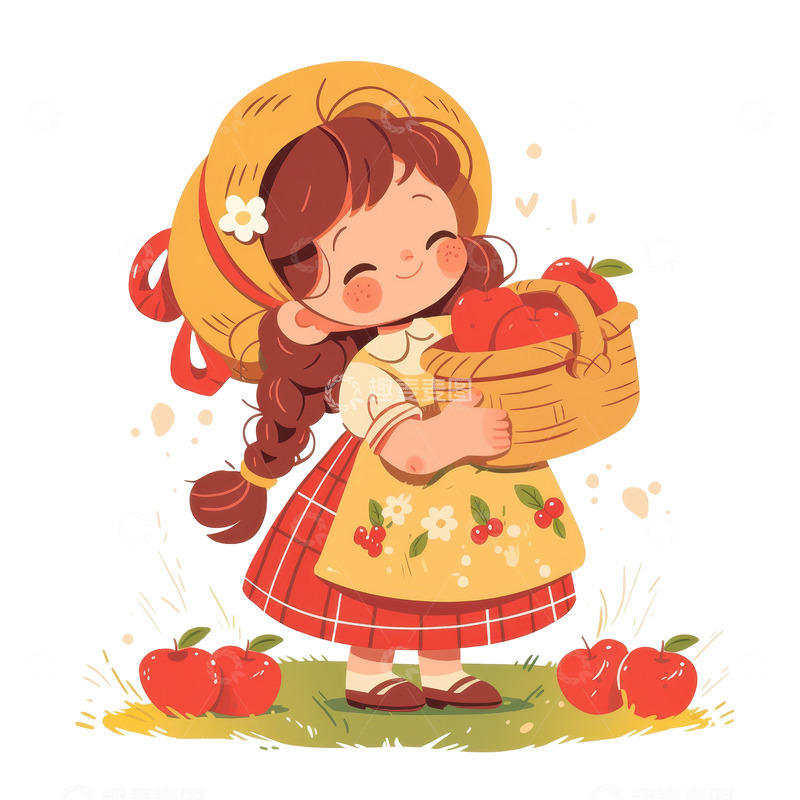 高清大图下载【趣麦麦图】抱着一篮子苹果的女孩