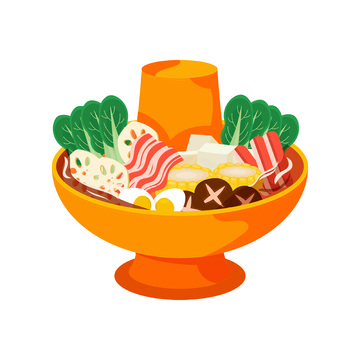 彩绘火锅美食蔬菜食材餐具插画