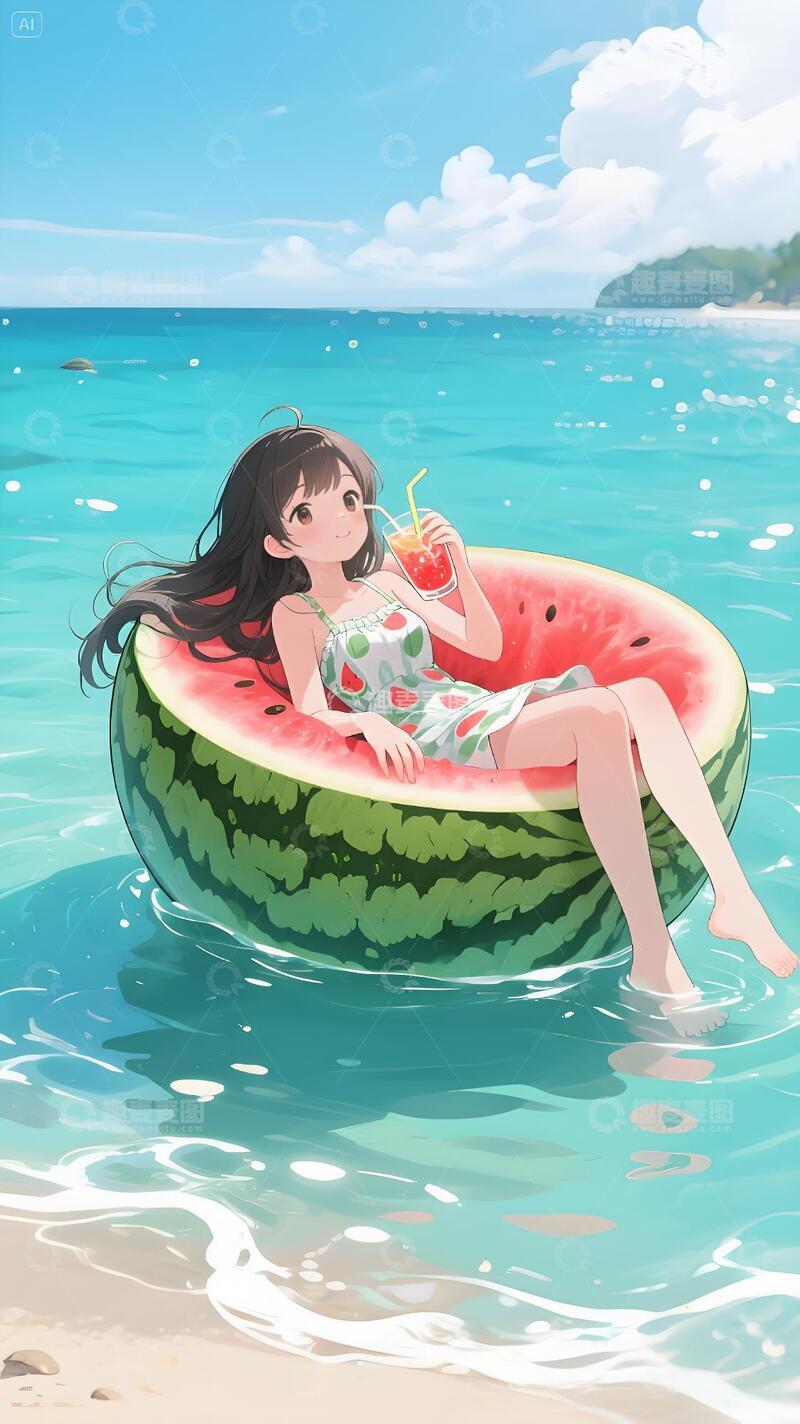 高清大图下载【趣麦麦图】夏天西瓜美女3