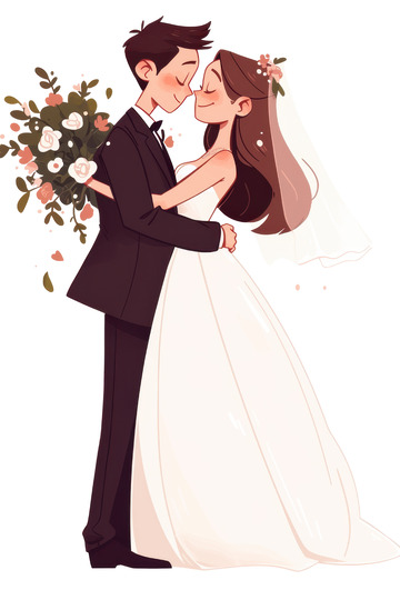 扁平简约结婚的新娘新郎