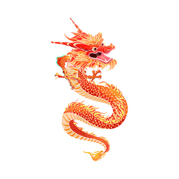 彩绘神兽神龙龙首鳞片瑞兽插画