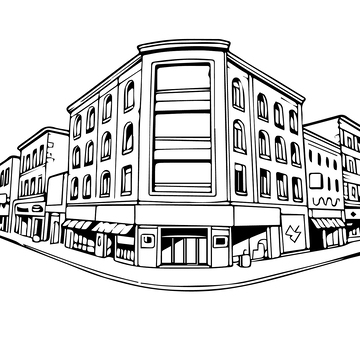 黑白城市建筑线稿3