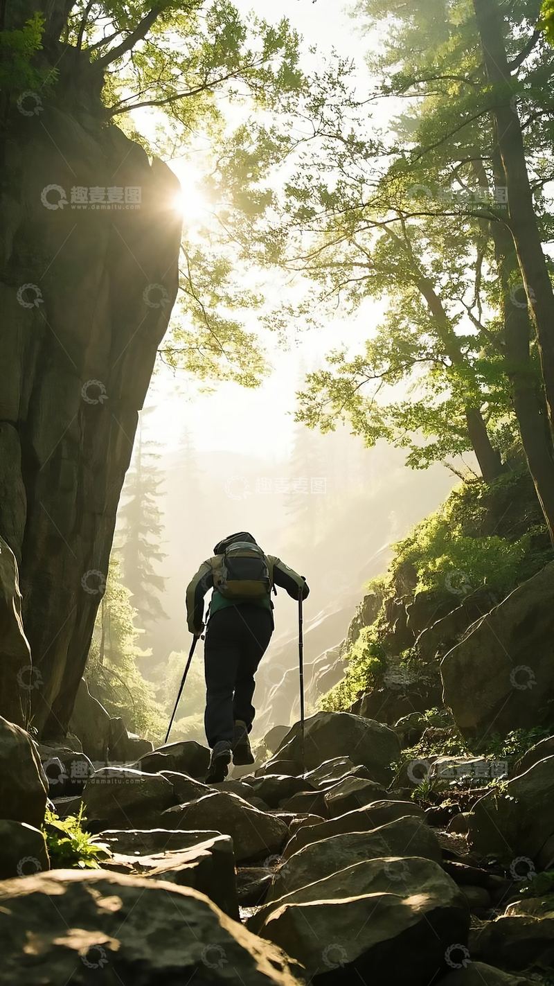 高清大图下载【趣麦麦图】-树林爬山运动