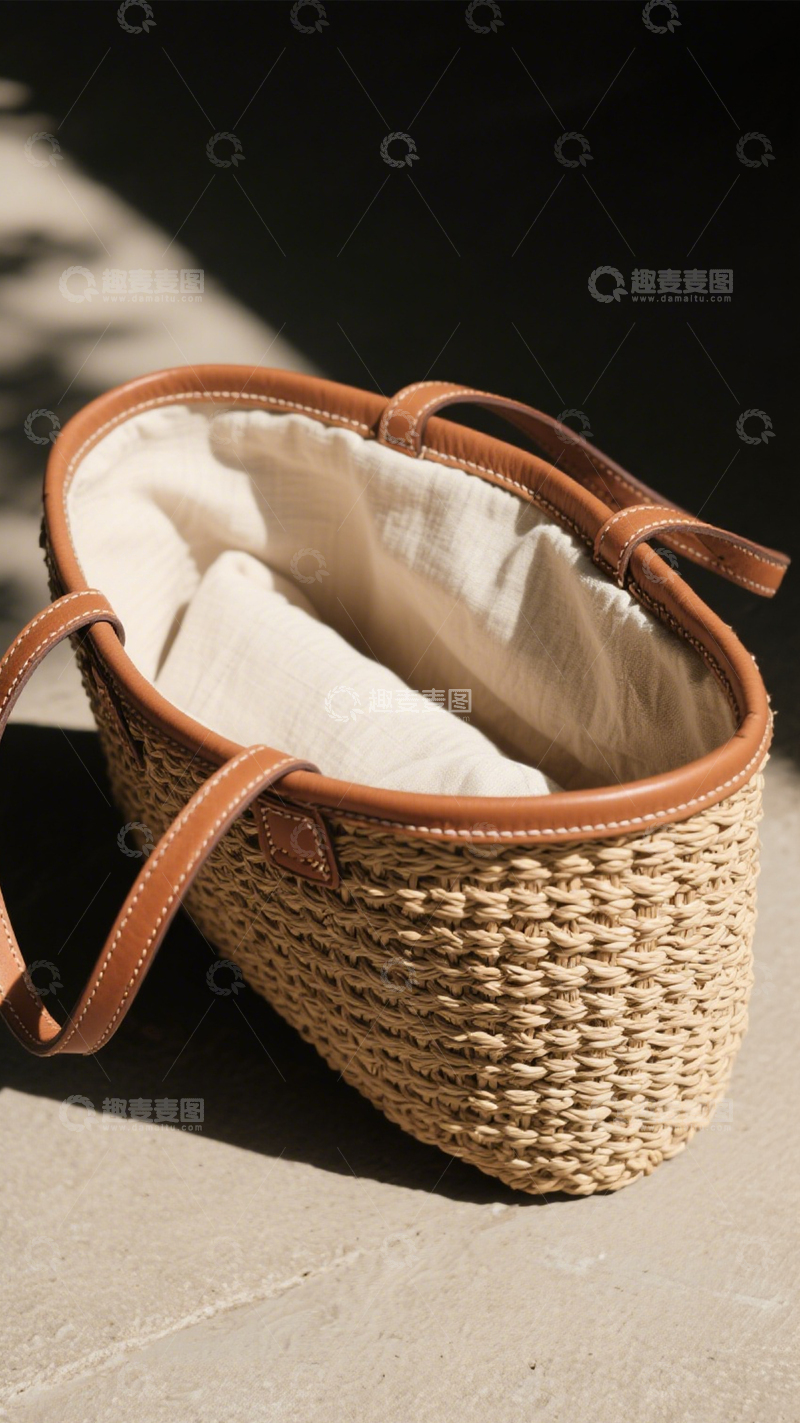 高清大图下载【趣麦麦图】文艺度假编织手提包1