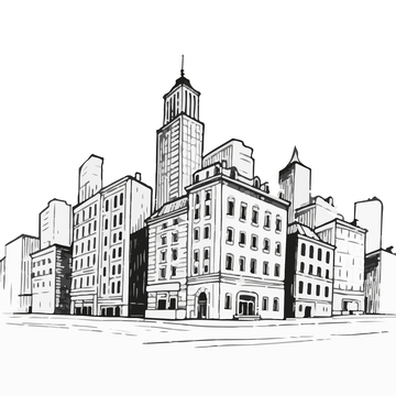 黑白城市建筑线稿2