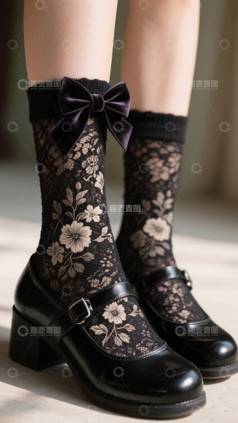 高清大图下载【趣麦麦图】甜美复古蕾丝袜鞋3