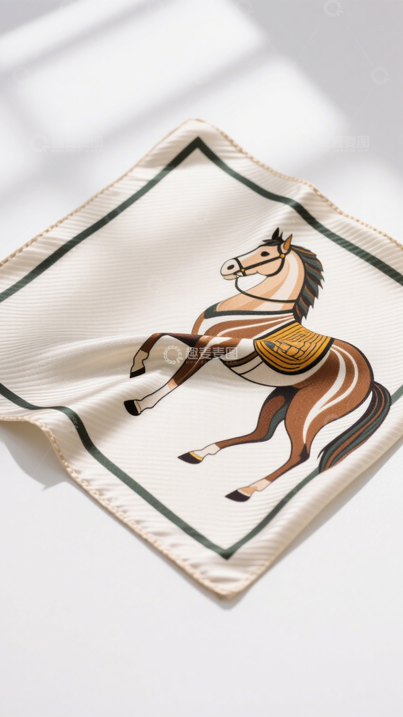 高清大图下载【趣麦麦图】复古时尚骏马丝巾1