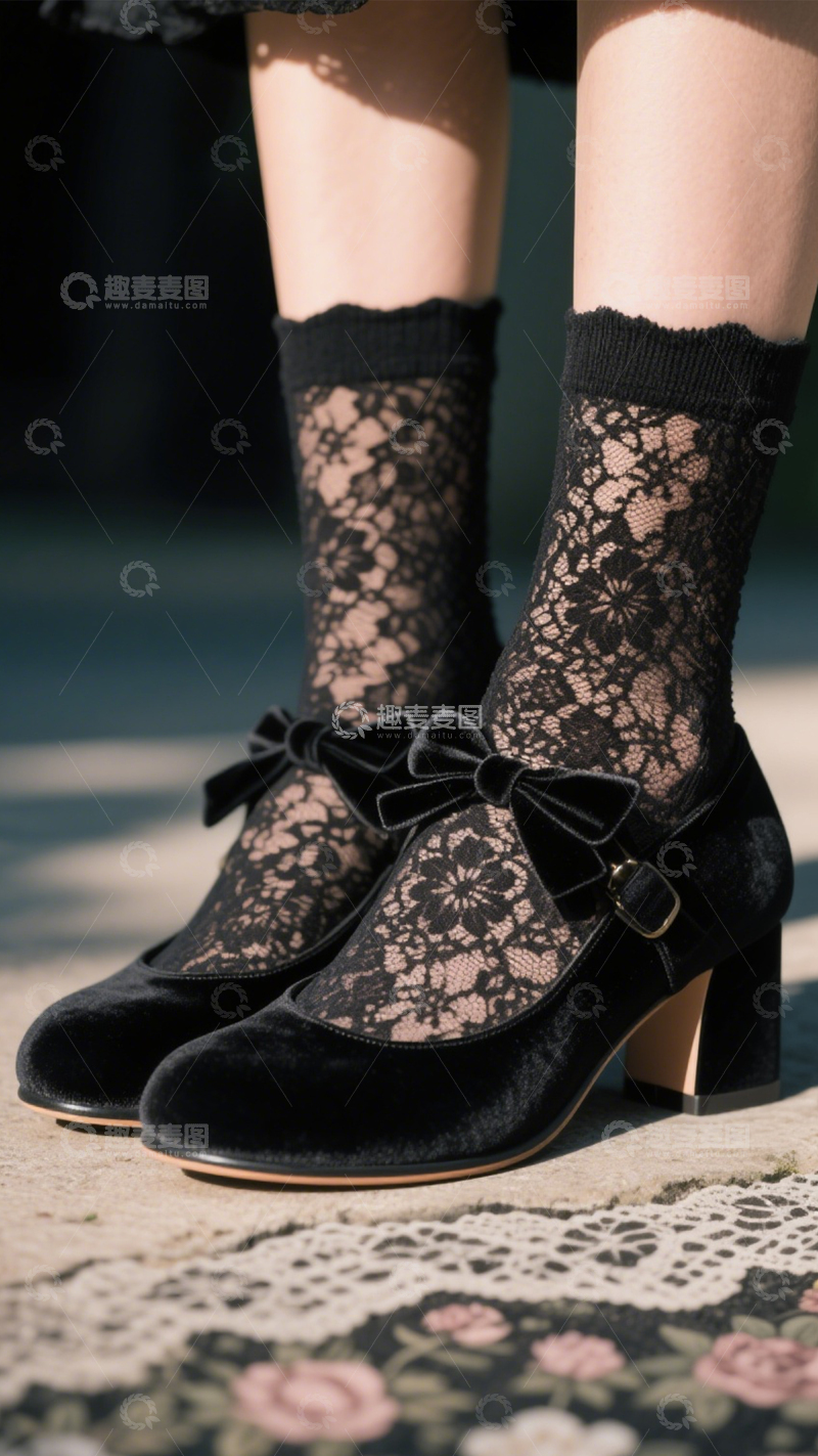 高清大图下载【趣麦麦图】甜美复古蕾丝袜鞋