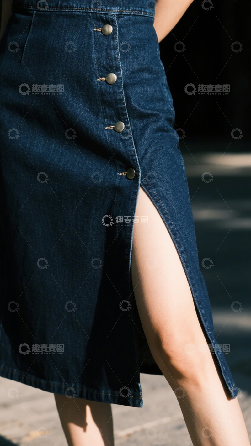 高清大图下载【趣麦麦图】复古高腰开衩牛仔裙