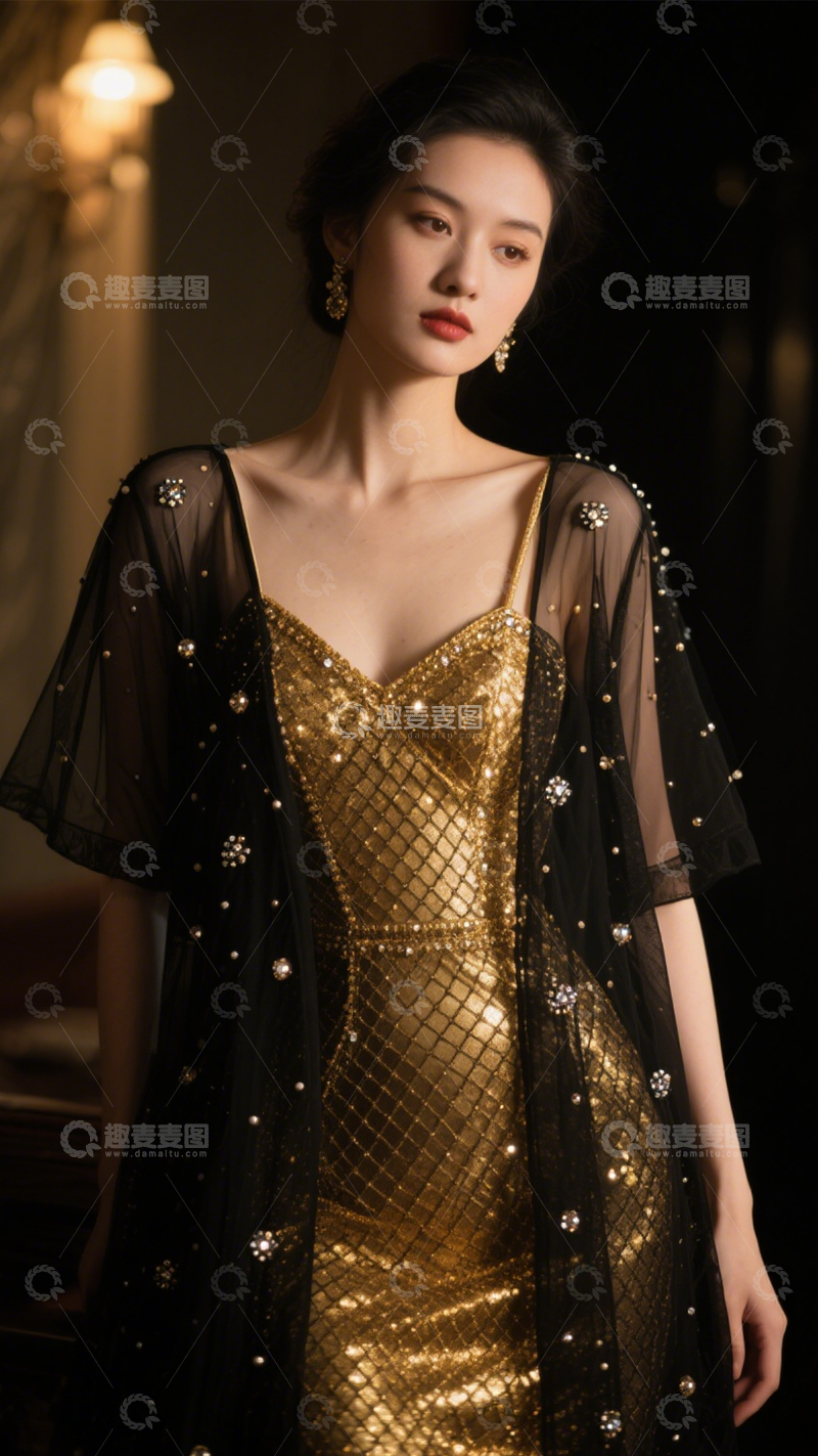 高清大图下载【趣麦麦图】-华丽晚宴黑金礼服3