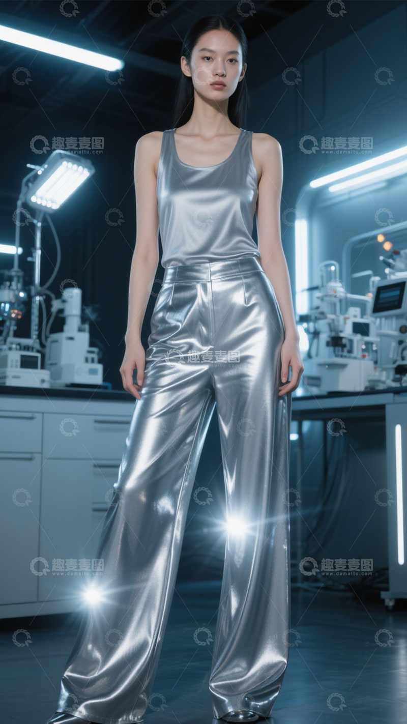 高清大图下载【趣麦麦图】未来感银色阔腿裤123