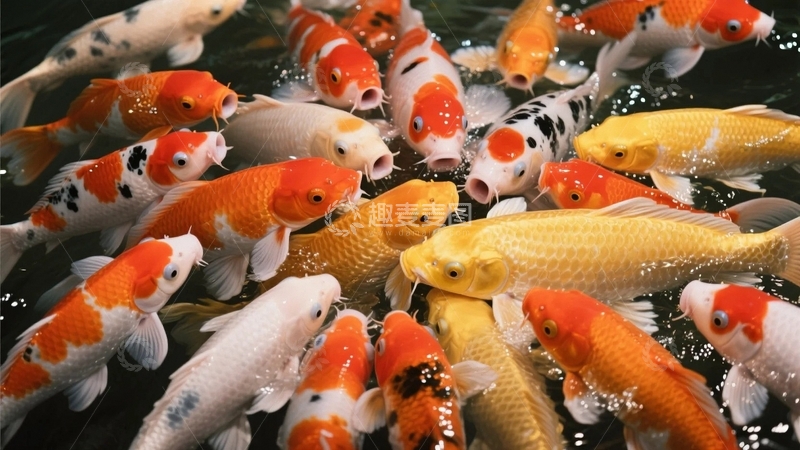 高清大图下载【趣麦麦图】池塘里锦鲤挣食3