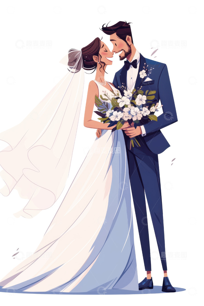 高清大图下载【趣麦麦图】扁平简约结婚的夫妻