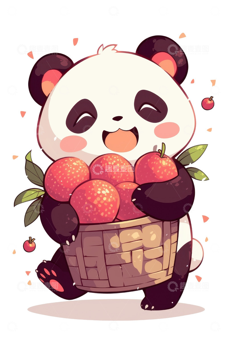 高清大图下载【趣麦麦图】可爱的熊猫和荔枝