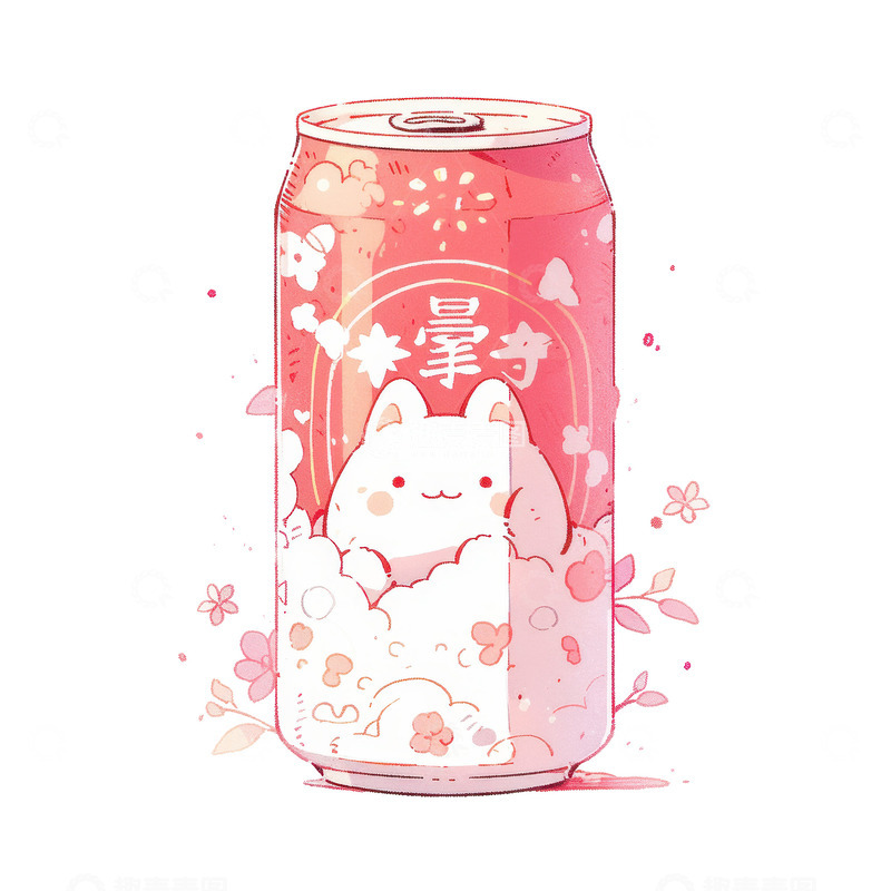 高清大图下载【趣麦麦图】卡通简约一罐樱花汽水