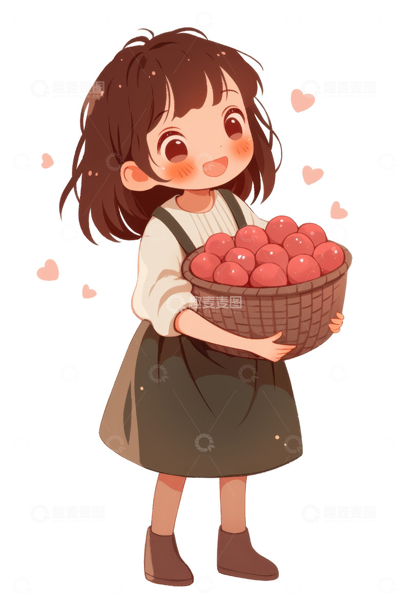 高清大图下载【趣麦麦图】卡通简约抱着苹果的女孩