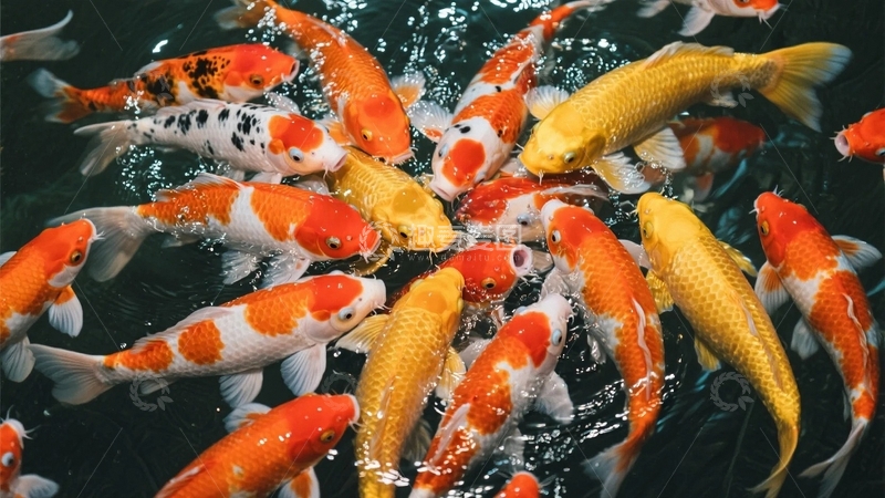 高清大图下载【趣麦麦图】池塘里锦鲤挣食4