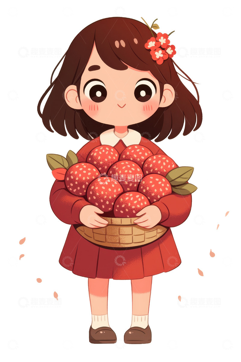 高清大图下载【趣麦麦图】卡通简约抱着一篮子山楂的女孩