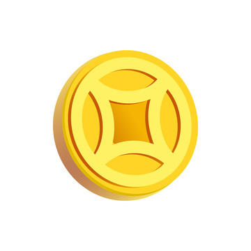 彩绘卡通铜钱方孔钱金币硬币插画