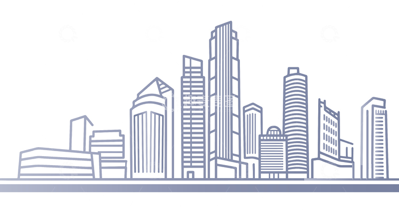 源文件下载【趣麦麦图】蓝色渐变建筑线稿07