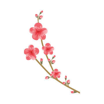 彩绘卡通桃枝桃花花朵花苞树枝