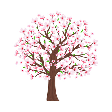彩绘卡通桃树树木桃花花朵绿叶