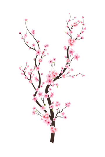 彩绘卡通桃花花朵树枝树干桃树