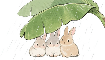 芭蕉叶下躲雨的兔子卡通免扣元素