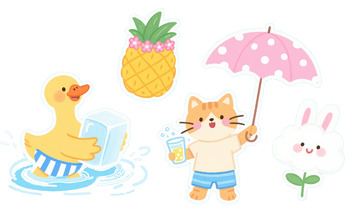 鸭子猫菠萝云朵花卡通贴纸装饰元素