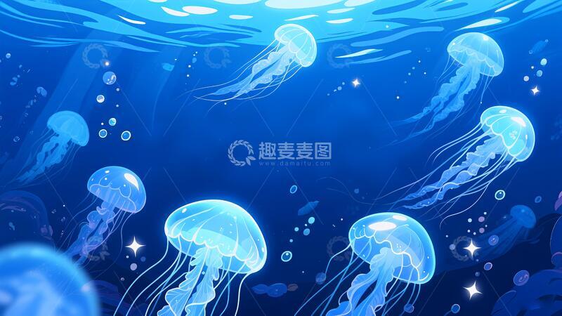 高清大图下载【趣麦麦图】蓝色海洋水母