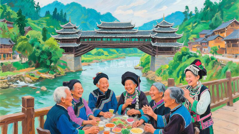 高清大图下载【趣麦麦图】贵州彩虹桥聚餐