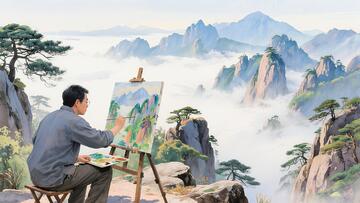 安徽黄山风景画家绘画