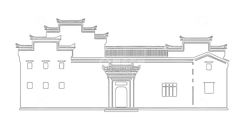 源文件下载【趣麦麦图】黑白建筑线稿徽式建筑1