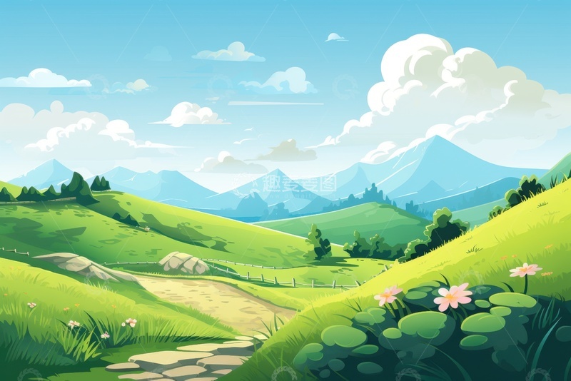 高清大图下载【趣麦麦图】手绘简约户外田野草地