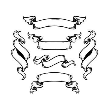 素描线稿插画版画丝带飘带木刻画标题框